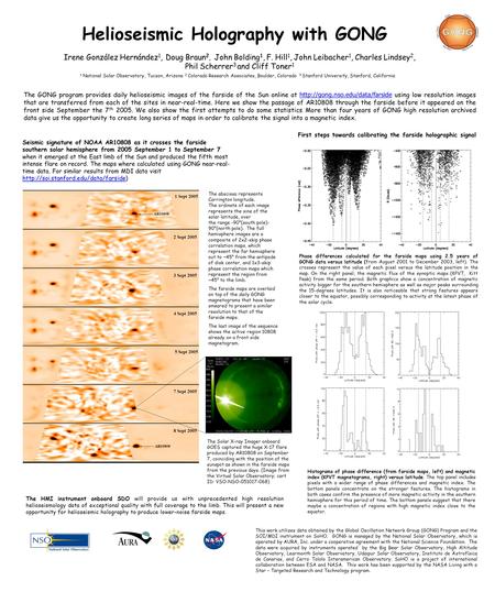 This work utilizes data obtained by the Global Oscillation Network Group (GONG) Program and the SOI/MDI instrument on SoHO. GONG is managed by the National.