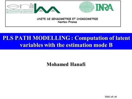 TRICAP_06 Mohamed Hanafi PLS PATH MODELLING : Computation of latent variables with the estimation mode B UNITE DE SENSOMETRIE ET CHIMIOMETRIE Nantes-France.