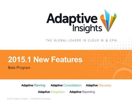 1 © 2014 Adaptive Insights | Confidential & Proprietary THE GLOBAL LEADER IN CLOUD BI & CPM 2015.1 New Features Beta Program.