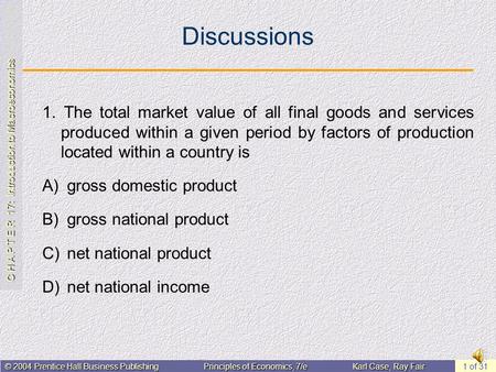 C H A P T E R 17: Introduction to Macroeconomics © 2004 Prentice Hall Business PublishingPrinciples of Economics, 7/eKarl Case, Ray Fair 1 of 31 Discussions.