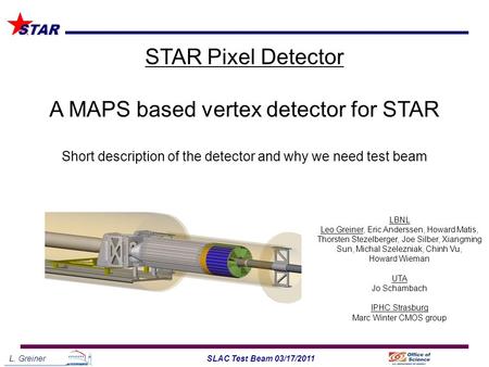 L. Greiner1SLAC Test Beam 03/17/2011 STAR LBNL Leo Greiner, Eric Anderssen, Howard Matis, Thorsten Stezelberger, Joe Silber, Xiangming Sun, Michal Szelezniak,