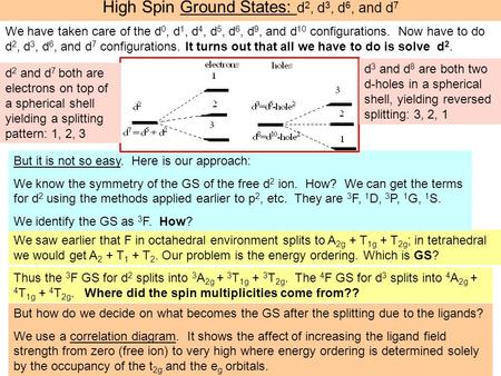 High Spin Ground States: d2, d3, d6, and d7