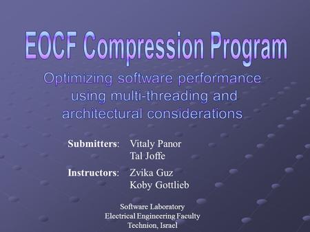 Submitters:Vitaly Panor Tal Joffe Instructors:Zvika Guz Koby Gottlieb Software Laboratory Electrical Engineering Faculty Technion, Israel.