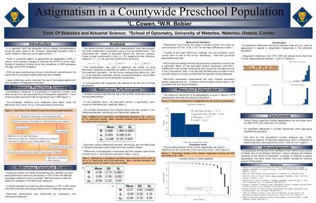 Astigmatism in a Countywide Preschool Population 1 L. Cowen, 2 W.R. Bobier 1 Dept. Of Statistics and Actuarial Science; 2 School of Optometry, University.