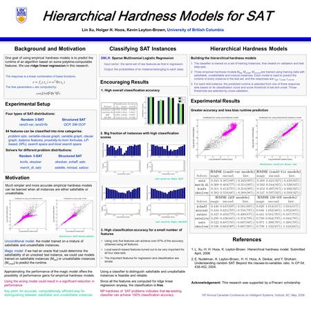 Hierarchical Hardness Models for SAT Hierarchical Hardness Models for SAT Building the hierarchical hardness models 1.The classifier is trained on a set.