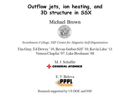 Michael Brown Swarthmore College, NSF Center for Magnetic Self-Organization Tim Gray, Ed Dewey ’10, Bevan Gerber-Siff ’10, Kevin Labe ‘11 Vernon Chaplin.