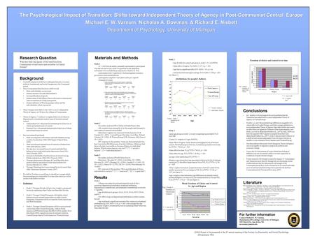 Research Question What has been the impact of the transition from Communism toward more open societies in Central Europe? Materials and Methods Study 1.