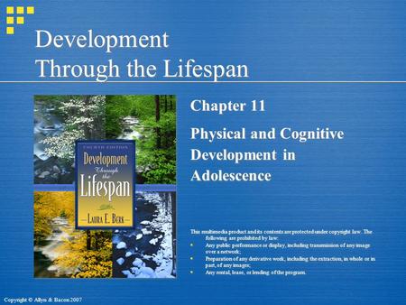 Copyright © Allyn & Bacon 2007 Development Through the Lifespan Chapter 11 Physical and Cognitive Development in Adolescence This multimedia product and.