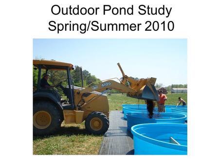 Outdoor Pond Study Spring/Summer 2010. Ponds 12, 9’ x 2.5’ blue poly tanks Filled with ~1 cu. yard of 50/50 Pine bark:clay loam Respective fertilizers.