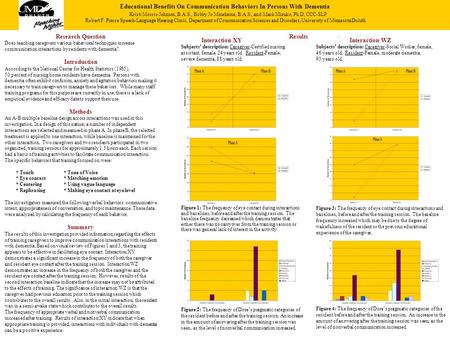 Educational Benefits On Communication Behaviors In Persons With Dementia Kristi Morris-Johnson, B.A.S., Bobby Jo Mineheine, B.A.S., and Mark Mizuko, Ph.D,