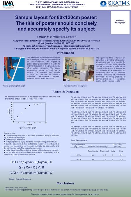 Sample layout for 80x120cm poster: The title of poster should concisely and accurately specify its subject J. Royle*, C. D. Flesch* and E. Fowle** * Department.