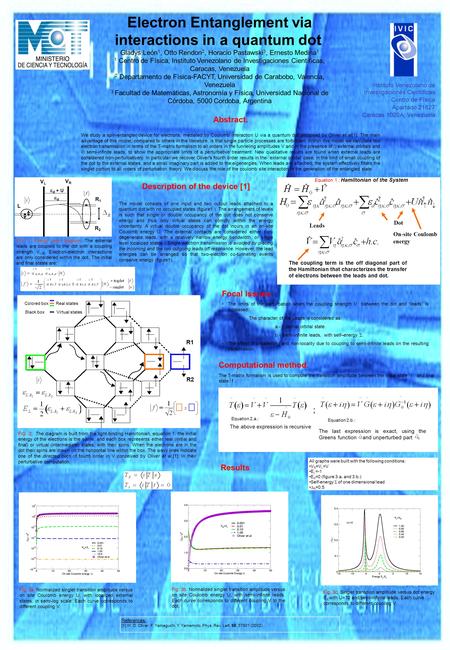 Electron Entanglement via interactions in a quantum dot Gladys León 1, Otto Rendon 2, Horacio Pastawski 3, Ernesto Medina 1 1 Centro de Física, Instituto.