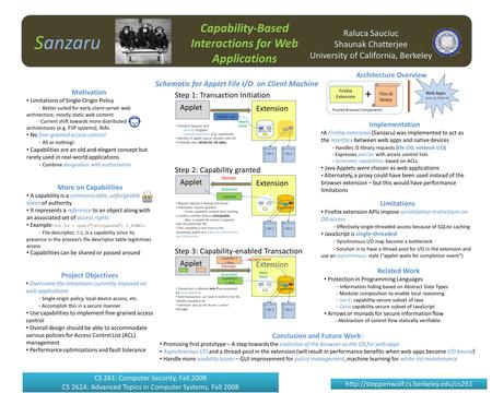 Sanzaru Capability-Based Interactions for Web Applications Raluca Sauciuc Shaunak Chatterjee University of California, Berkeley Motivation Limitations.