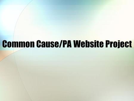 Common Cause/PA Website Project. Common Cause of Pennsylvania Who are they? Volunteer based nonpartisan nonprofit advocacy organization What do they do?