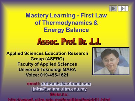 Mastery Learning - First Law of Thermodynamics & Energy Balance    Website: