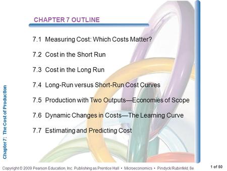 Chapter 7: The Cost of Production 1 of 50 Copyright © 2009 Pearson Education, Inc. Publishing as Prentice Hall Microeconomics Pindyck/Rubinfeld, 8e. CHAPTER.