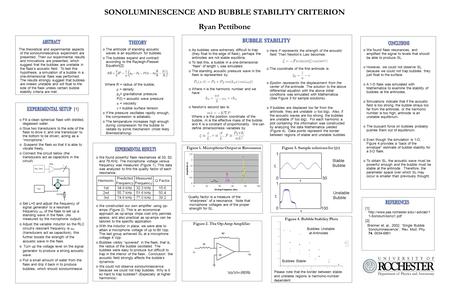 SONOLUMINESCENCE AND BUBBLE STABILITY CRITERION Ryan Pettibone Figure 1. Microphone Output at Resonance Figure 2. The Op-Amp Amplifier Figure 4. Bubble.