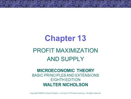 PROFIT MAXIMIZATION AND SUPPLY