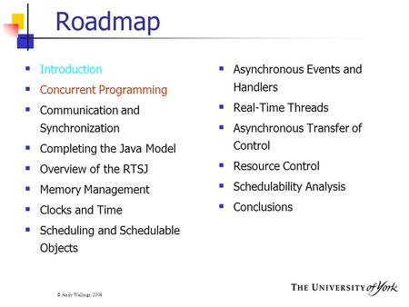 © Andy Wellings, 2004 Roadmap  Introduction  Concurrent Programming  Communication and Synchronization  Completing the Java Model  Overview of the.