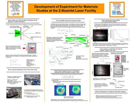 Development of Experiment for Materials Studies at the Z-Beamlet Laser Facility Lasers enable us to study the state of materials and the dynamics of material.