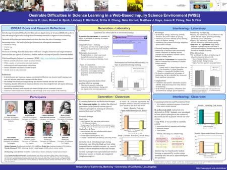 University of California, Berkeley University of California, Los Angeles Desirable Difficulties in Science Learning in a Web-Based Inquiry Science Environment.