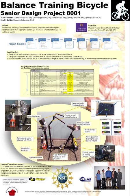 Balance Training Bicycle Senior Design Project 8001 Team Members : Jonathan Bawas (EE), Carl Mangelsdorf (ME), James Nardo (ME), Jeffrey Tempest (ME),