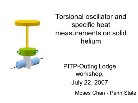 Torsional oscillator and specific heat measurements on solid helium PITP-Outing Lodge workshop, July 22, 2007 Moses Chan - Penn State.