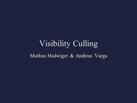 Visibility Culling Markus Hadwiger & Andreas Varga.