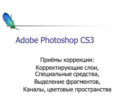 Adobe Photoshop CS3 Приёмы коррекции: Корректирующие слои, Специальные средства, Выделение фрагментов, Каналы, цветовые пространства.