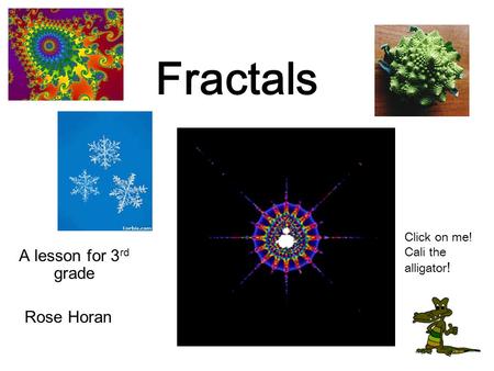 Fractals A lesson for 3 rd grade Rose Horan Click on me! Cali the alligator !