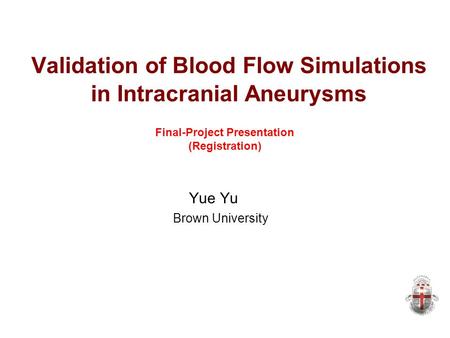 Validation of Blood Flow Simulations in Intracranial Aneurysms Yue Yu Brown University Final-Project Presentation (Registration)‏