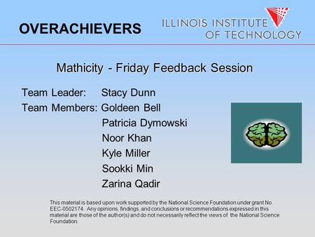 Mathicity - Friday Feedback Session Team Leader: Stacy Dunn Team Members: Goldeen Bell Patricia Dymowski Noor Khan Kyle Miller Sookki Min Zarina Qadir.