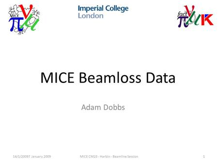 14/1/20097 January 2009MICE CM23 - Harbin - Beamline Session1 MICE Beamloss Data Adam Dobbs.