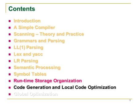 1 Contents. 2 Run-Time Storage Organization 3 Static Allocation In many early languages, notably assembly and FORTRAN, all storage allocation is static.