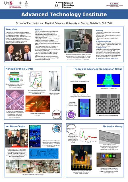 Advanced Technology Institute School of Electronics and Physical Sciences, University of Surrey, Guildford, GU2 7XH NanoElectronics Centre Ion Beam Centre.