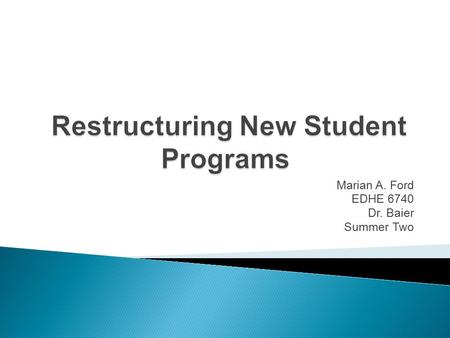 Marian A. Ford EDHE 6740 Dr. Baier Summer Two.  Private university with three campuses  Founded in 1890 by Methodist Episcopal Church  Established.