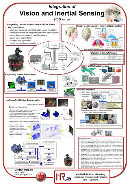 InerVis Mobile Robotics Laboratory Institute of Systems and Robotics ISR – Coimbra Contact Person: Jorge Lobo   Human inertial sensor: