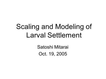 Scaling and Modeling of Larval Settlement Satoshi Mitarai Oct. 19, 2005.