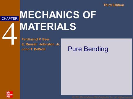 MECHANICS OF MATERIALS Third Edition Ferdinand P. Beer E. Russell Johnston, Jr. John T. DeWolf CHAPTER © 2002 The McGraw-Hill Companies, Inc. All rights.