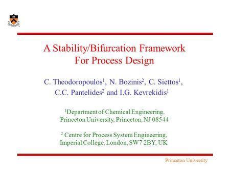 A Stability/Bifurcation Framework For Process Design