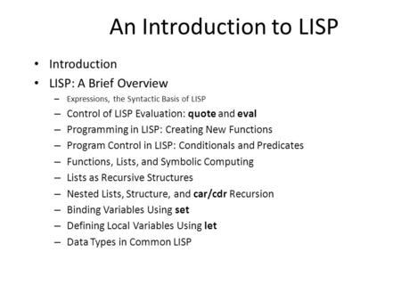 An Introduction to LISP