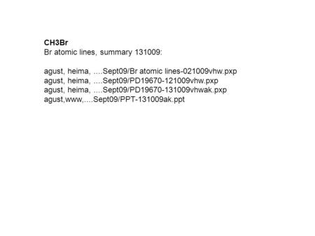 CH3Br Br atomic lines, summary 131009: agust, heima,....Sept09/Br atomic lines-021009vhw.pxp agust, heima,....Sept09/PD19670-121009vhw.pxp agust, heima,....Sept09/PD19670-131009vhwak.pxp.