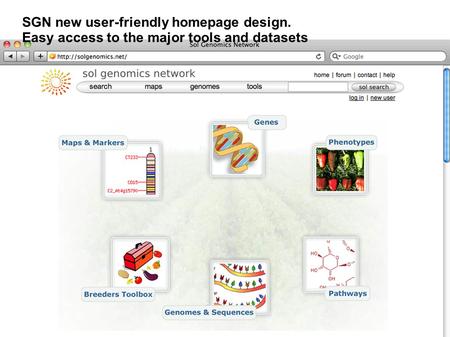 SGN new user-friendly homepage design. Easy access to the major tools and datasets.