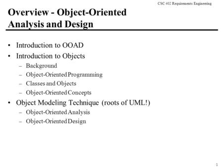 Overview - Object-Oriented Analysis and Design