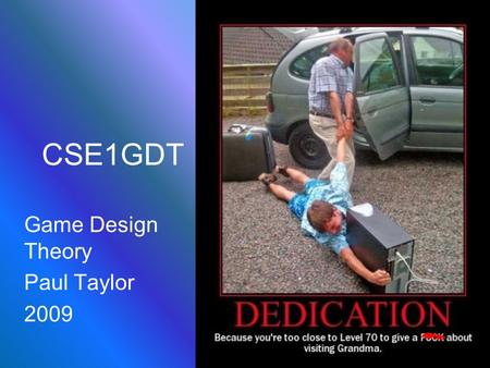 CSE1GDT Game Design Theory Paul Taylor 2009. A Brief history of Video Games 1951 C. Strachey attempted to run a draughts program –It crashed the Pilot.