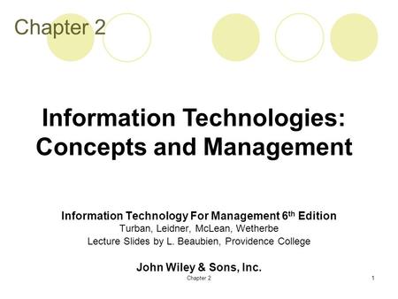 Information Technologies: Concepts and Management