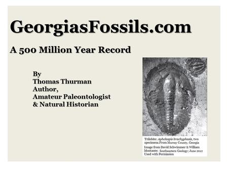 GeorgiasFossils.com A 500 Million Year Record By Thomas Thurman Author, Amateur Paleontologist & Natural Historian.