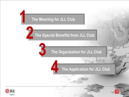 The Meaning for JLL Club The Special Benefits from JLL Club 2 The Organization for JLL Club 3 1 The Application for JLL Club 4 0.