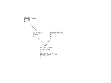 SELLIER Joseph N : 19/02/1808 M : LACORDAIRE Marie N : M : SELLIER Denis N : 1780 M : SELLIER Nicolas N : 1750 M : SELLIER Claude Nicolas N : 31/01/1810.