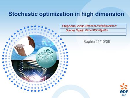 Stochastic optimization in high dimension Stéphane Vialle Xavier Warin Sophia 21/10/08.